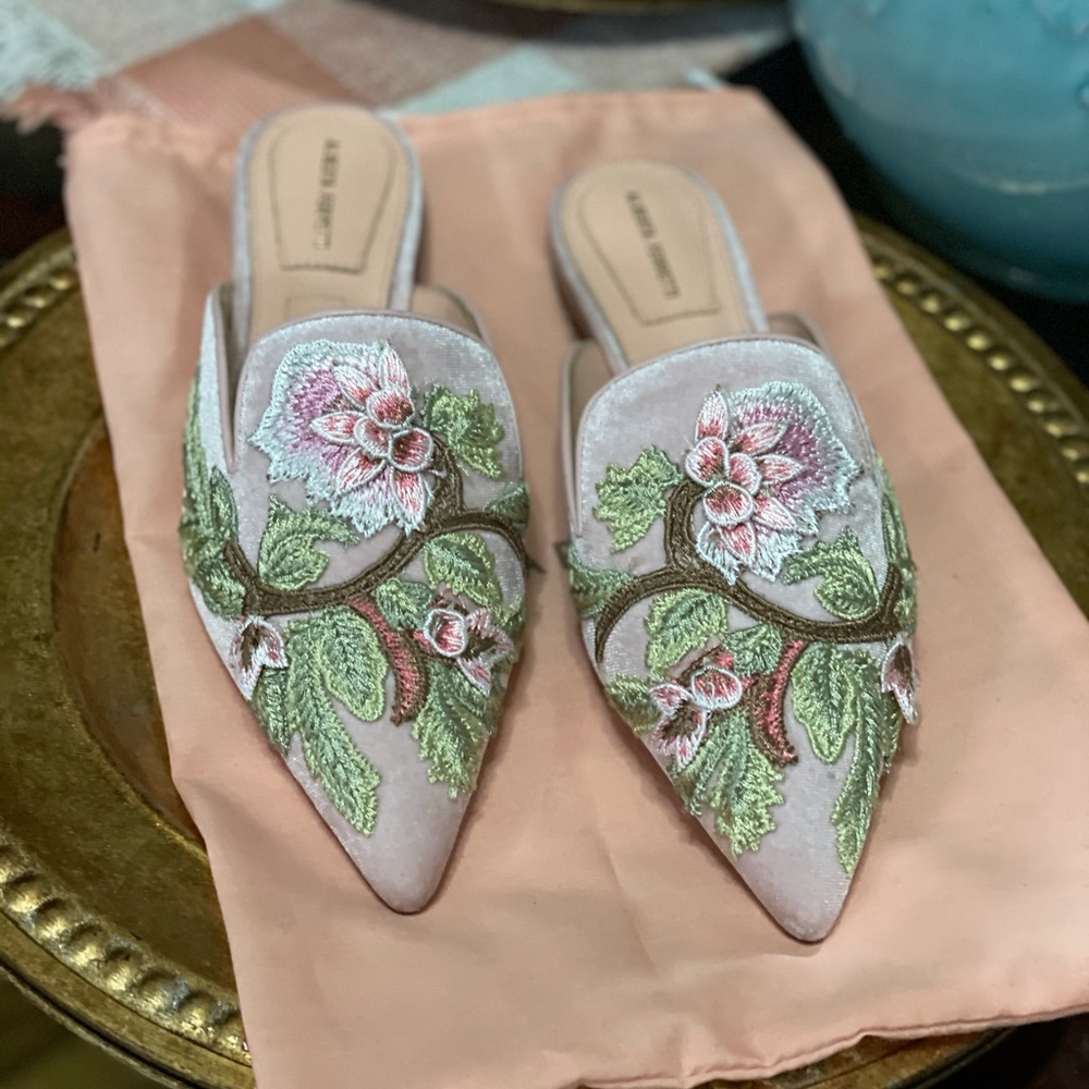 Pink velvet slides